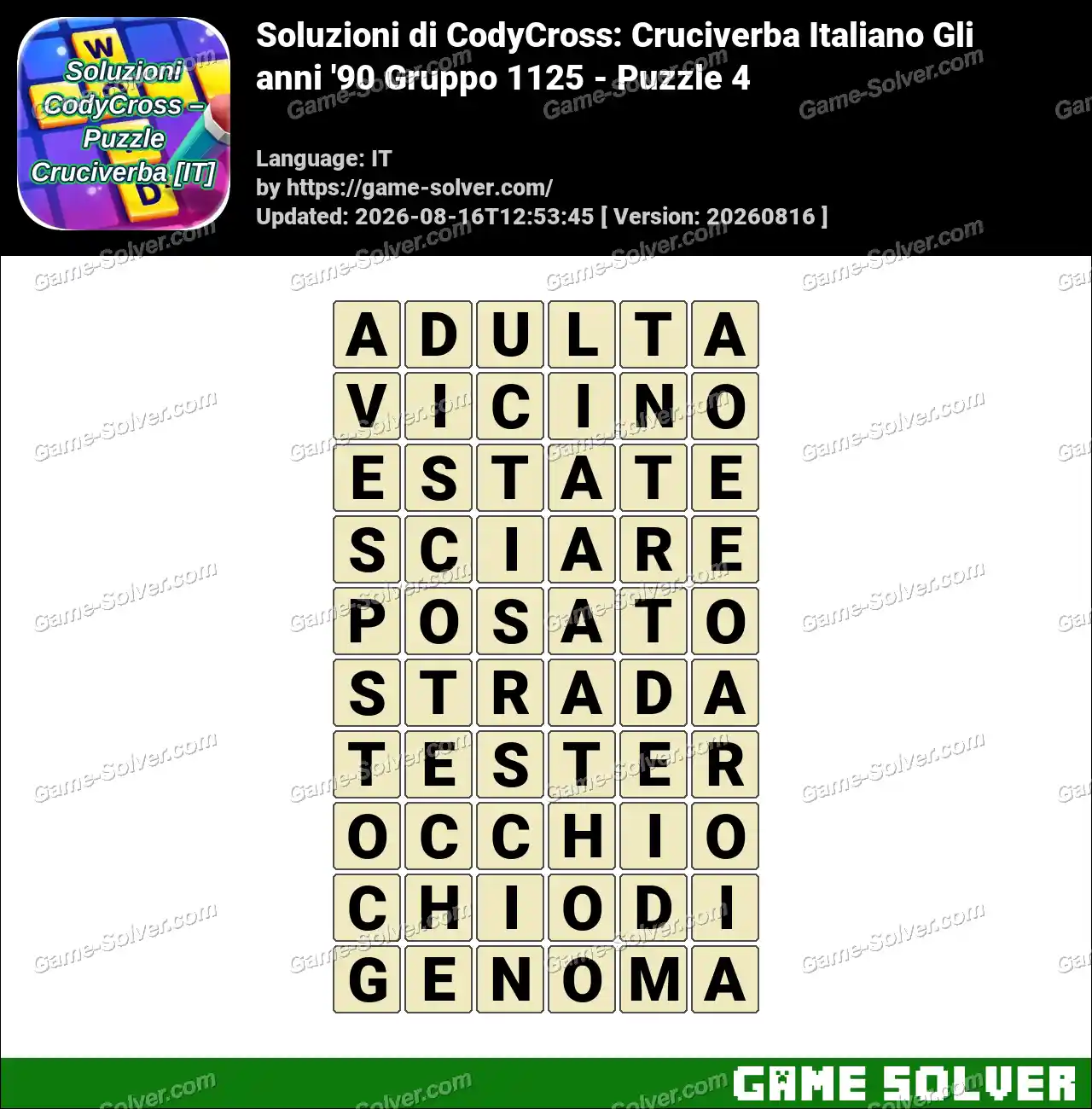 Soluzioni di CodyCross: Cruciverba Italiano Gli anni ’90 Gruppo 1125 – Puzzle 4